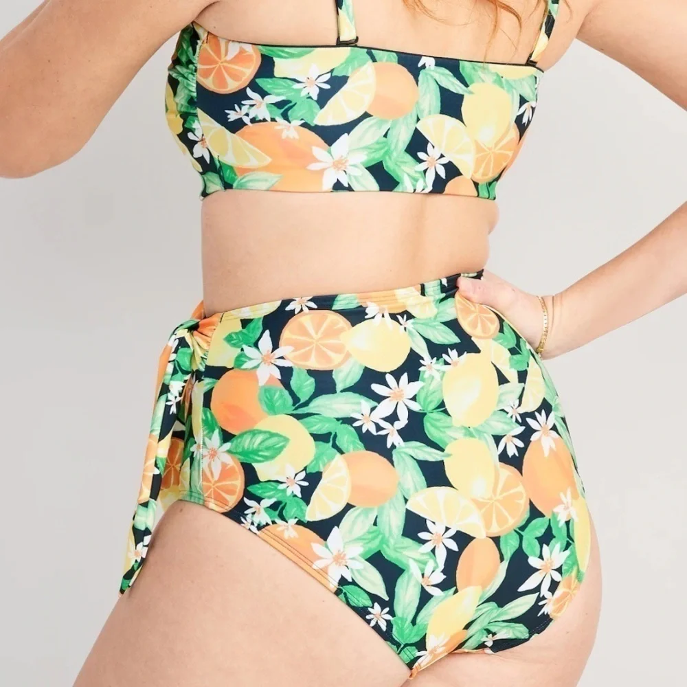NWT! Fresh squeezed Fun High-Waisted Tie-Waist Bikini Swim Bottoms - Small 🌻